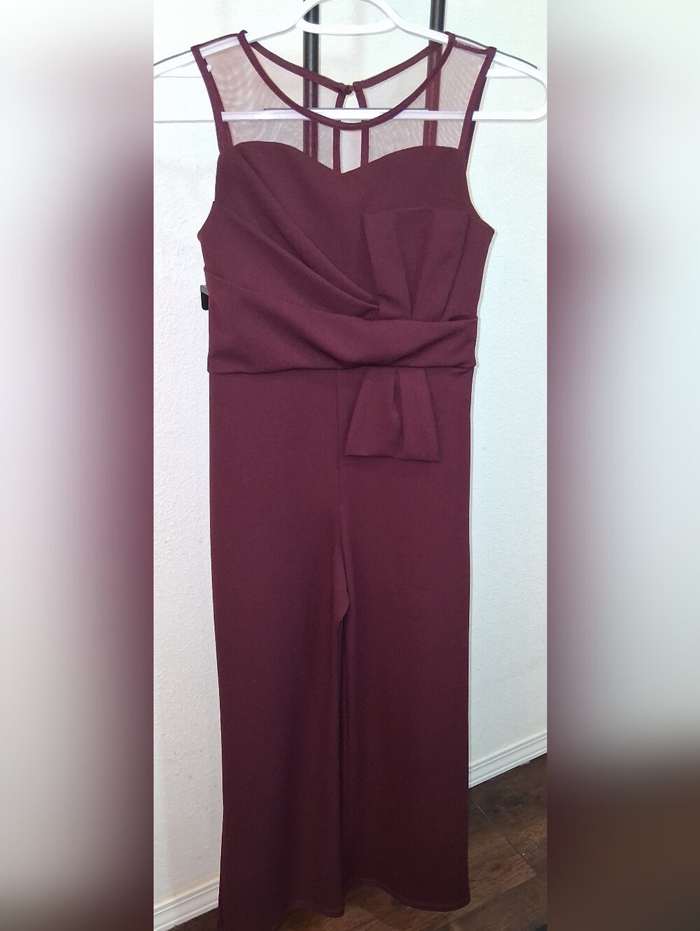 Girls Sleeveless Wide-Leg Jumpsuit in Burgundy